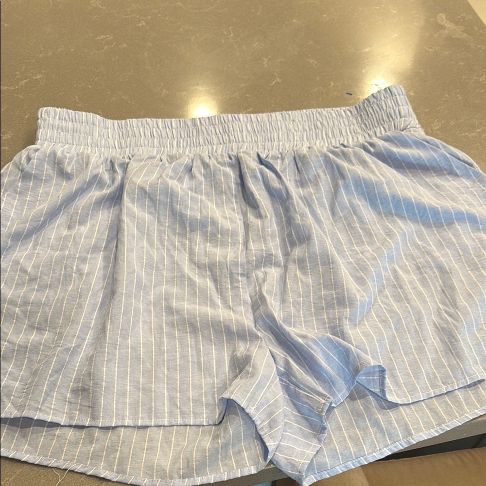 Missguided + High Waist Blue and White Pinstripe Shorts Boxer Style
